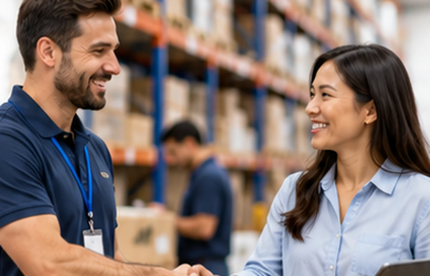 Editorial image of two business professionals discussing a supplier opportunity